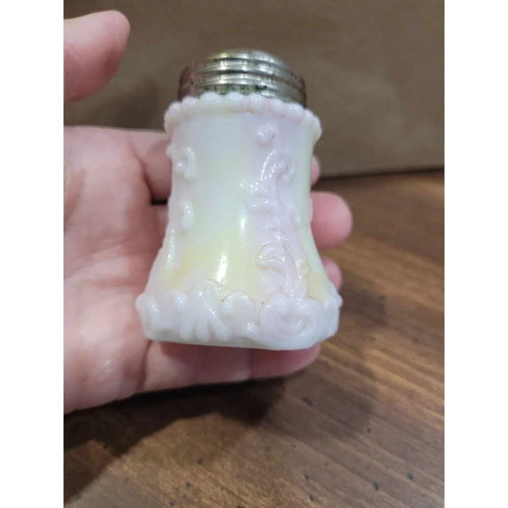 Victorian Salt Shaker  ,Slag glass, Vine Pattern